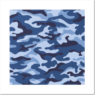 Camo Blue Black Wide Camo Print Posters and Art